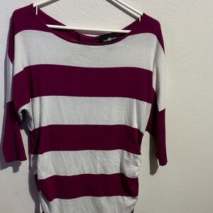 It's Our Time Magenta and White Striped Short Sleeve Top